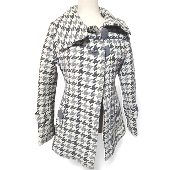 Soia & Kyo Women's Houndstooth Checkered Margo Wool Coat Ivory Grey Black, Small - Picture 15 of 17